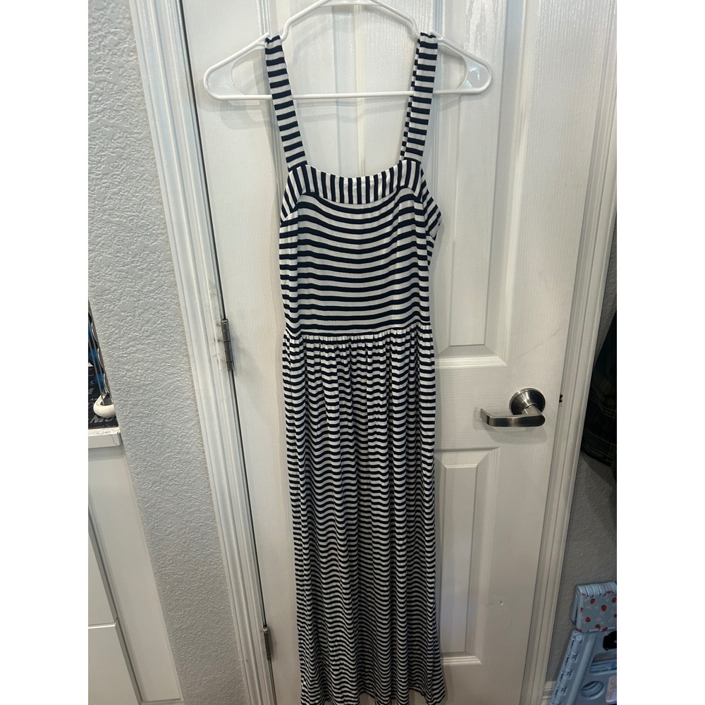 Loft Maxi Dress Navy White Striped Sleeveless Petite XXSP Coastal Summer Knit